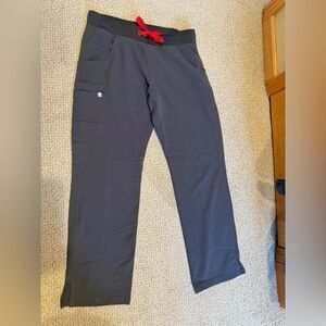 Figs Women's Cargo Pants - Dark Gray with Red Accent With Small Top